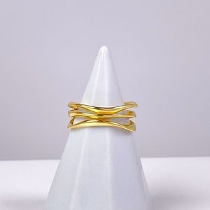 NEW Gold Three Layer Wavy Open Ring Adjustable 925 Silver